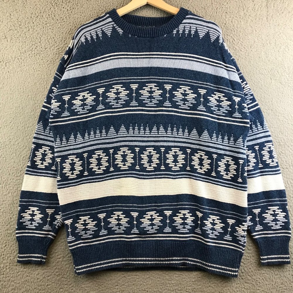 Vintage Kenneth Roberts‎ Sweater Mens L Crew Neck Blue Pullover